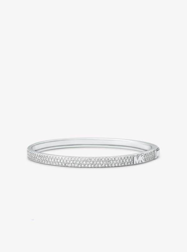 Damske Naramky Michael Kors Precious Metal-Plated Sterling Silver Pavé Logo Bangle Strieborne - Šperky Michael Kors Outlet | CLRGY-5243